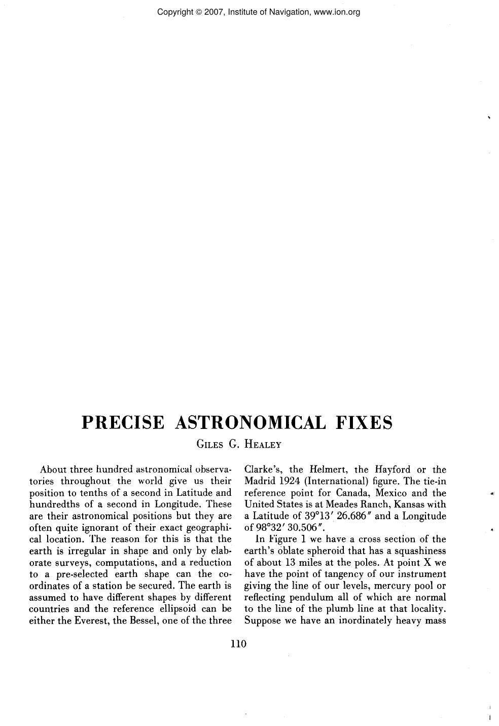 PRECISE ASTRONOMICAL FIXES by GILES G. HEALEY