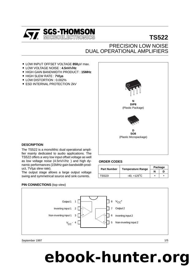 PRECISION LOW NOISE DUAL OP-AMPS by STMicroelectronics