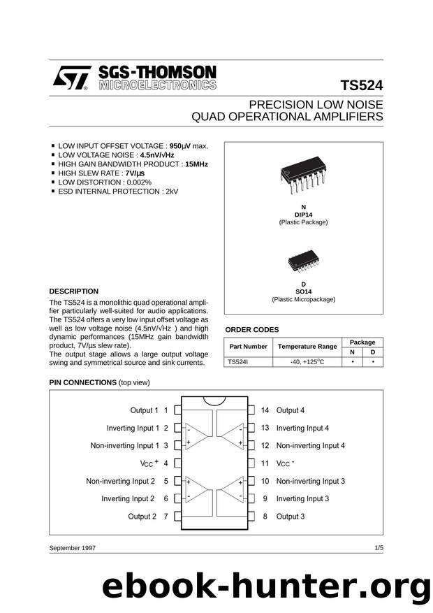 PRECISION LOW NOISE QUAD OP-AMPS by STMicroelectronics