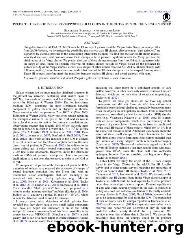 PREDICTED SIZES OF PRESSURE-SUPPORTED HI CLOUDS IN THE OUTSKIRTS OF THE VIRGO CLUSTER by Blakesley Burkhart & Abraham Loeb
