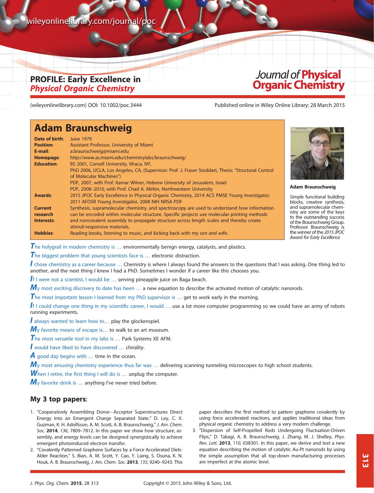 PROFILE: Early Excellence in Physical Organic Chemistry by Adam Braunschweig