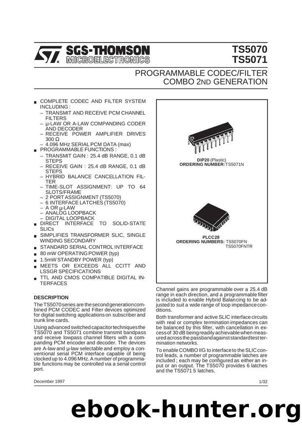 PROGRAMMABLE CODECFILTER COMBO 2ND GENERATION by SGS-THOMSON Microelectronics