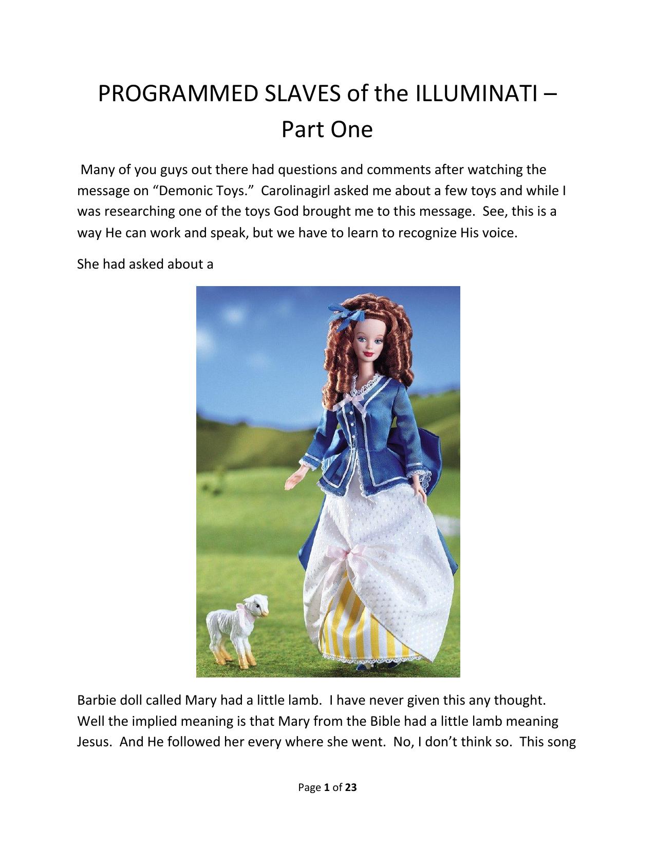 PROGRAMMED SLAVES of the ILLUMINATI Part One by Cherie Beltram