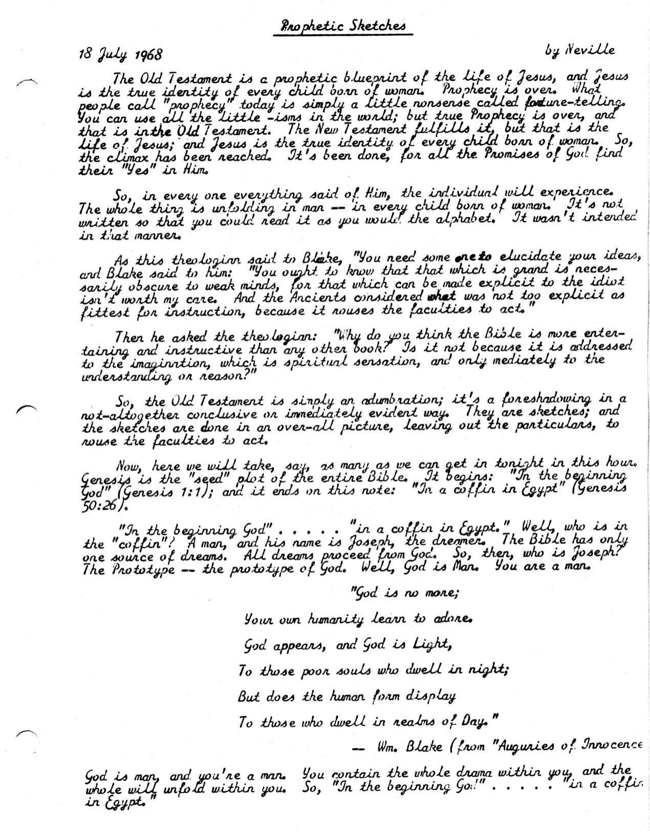 PROPHETIC SKETCHES by Neville Goddard
