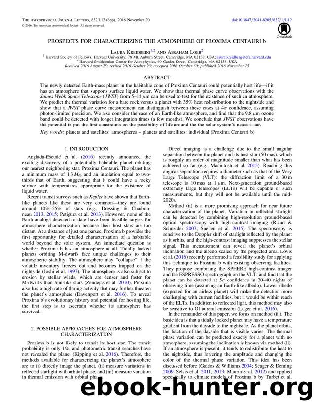 PROSPECTS FOR CHARACTERIZING THE ATMOSPHERE OF PROXIMA CENTAURI b by Laura Kreidberg & Abraham Loeb