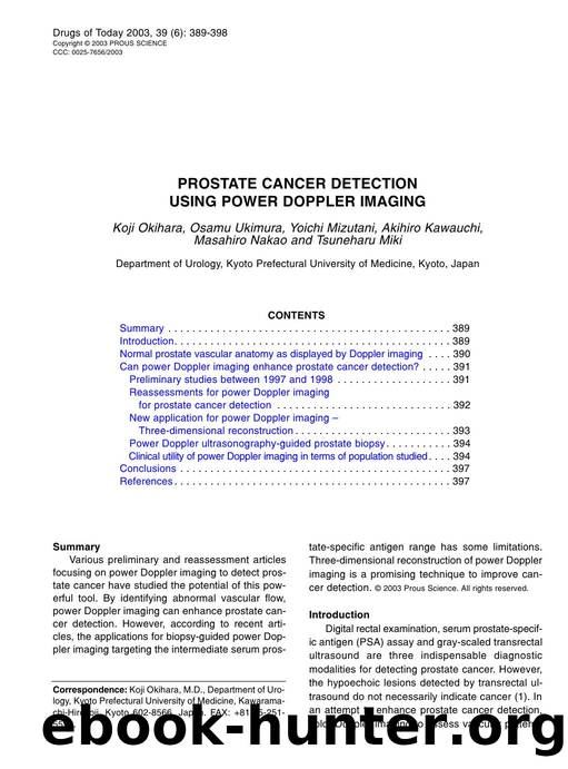 PROSTATE CANCER DETECTION USING POWER DOPPLER IMAGING by Prous Science (c) 2003