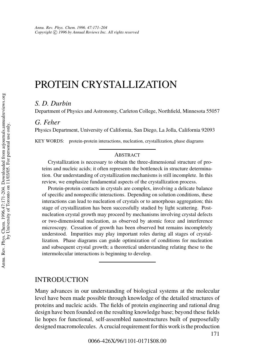 PROTEIN CRYSTALLIZATION by S. D. Durbin G. Feher