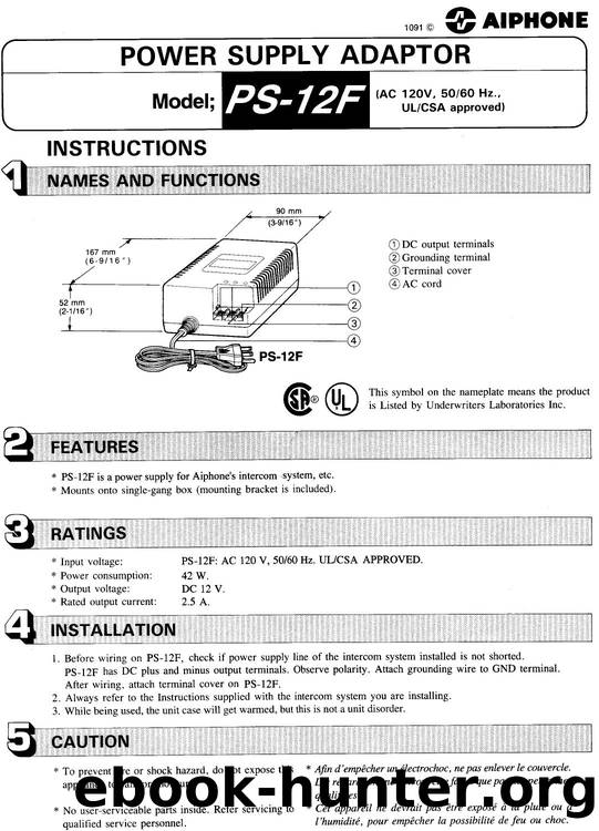 PS-12F 12V DC, 2.5 Amp Power Supply Instructions by Unknown