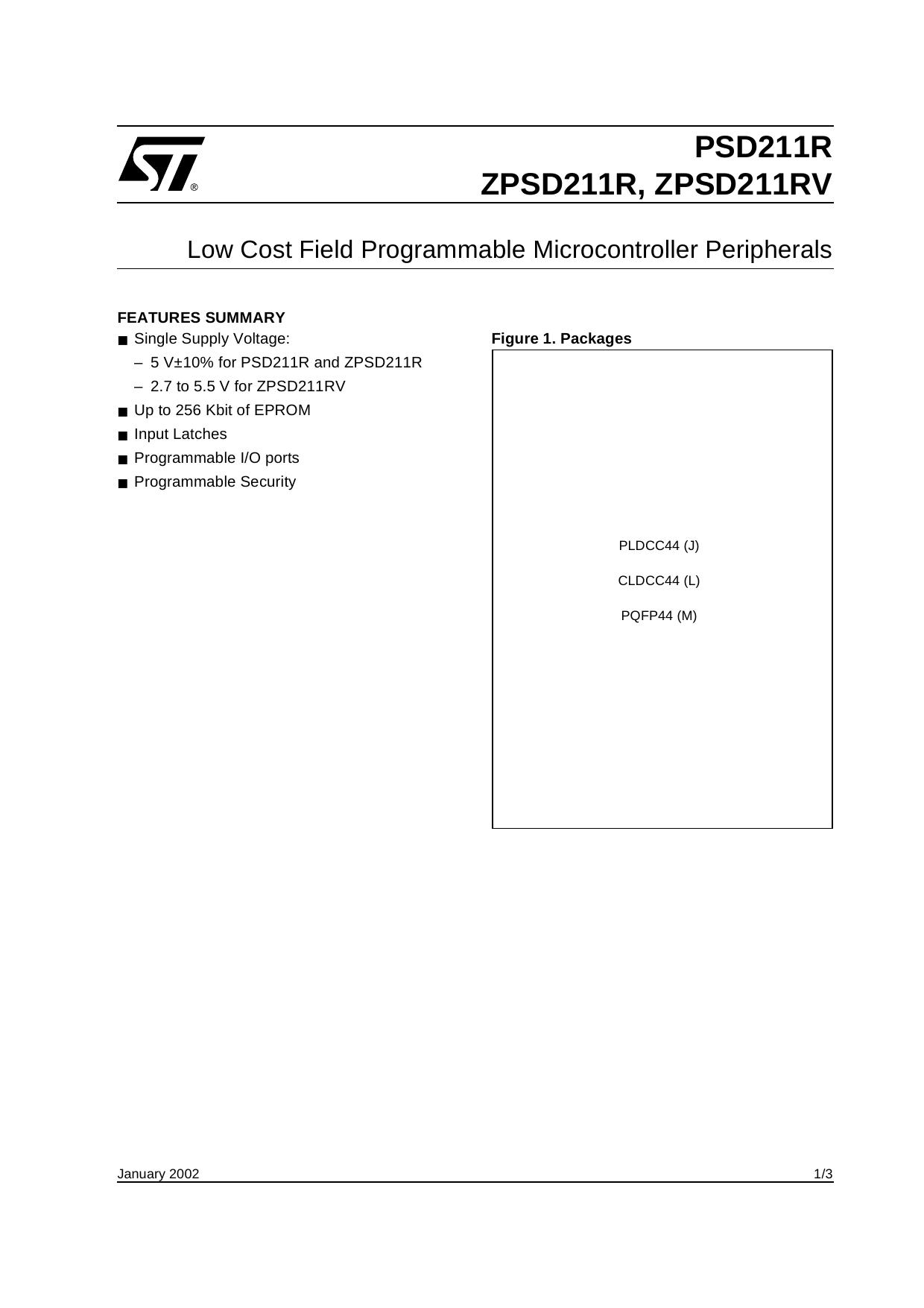 PSD211RZPSD211R FAMILY LOW COST MICROCONTROLLER PERIPHERALS by STMicroelectronics