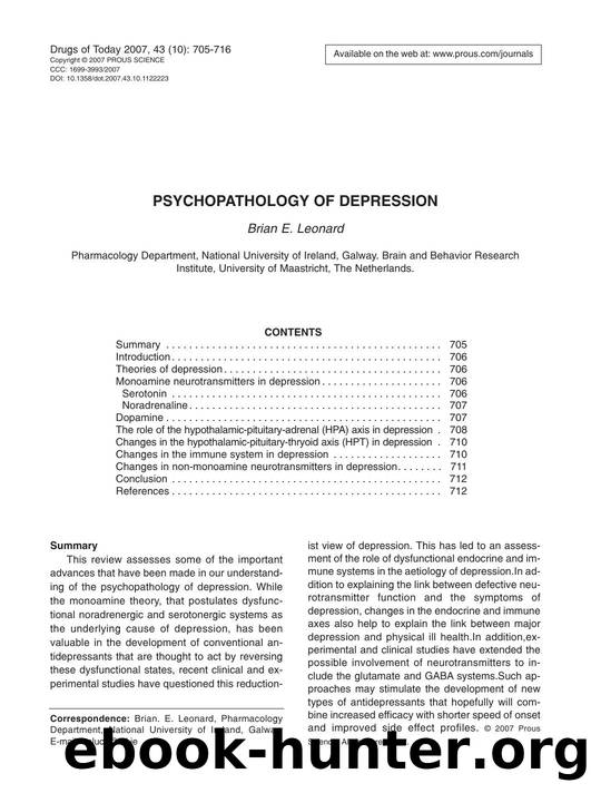 PSYCHOPATHOLOGY OF DEPRESSION by Prous Science (c) 2007