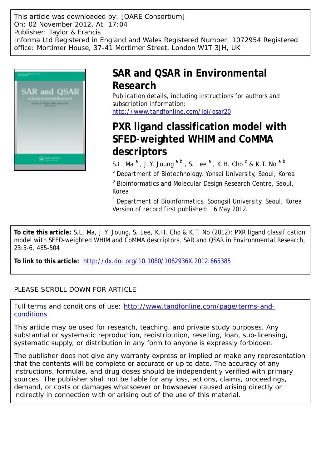 PXR ligand classification model with SFED-weighted WHIM and CoMMA descriptors by S.L. Ma J.Y. Joung S. Lee K.H. Cho & K.T. No