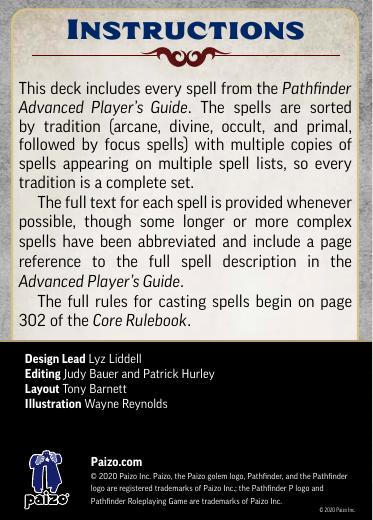 PZO2221 Pathfinder 2E Advanced Player's Guide Spell Cards by Unknown