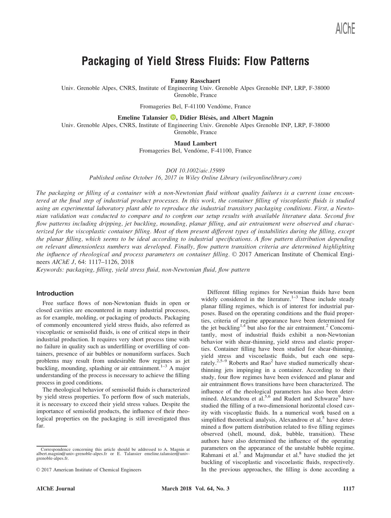 Packaging of Yield Stress Fluids: Flow Patterns by Unknown