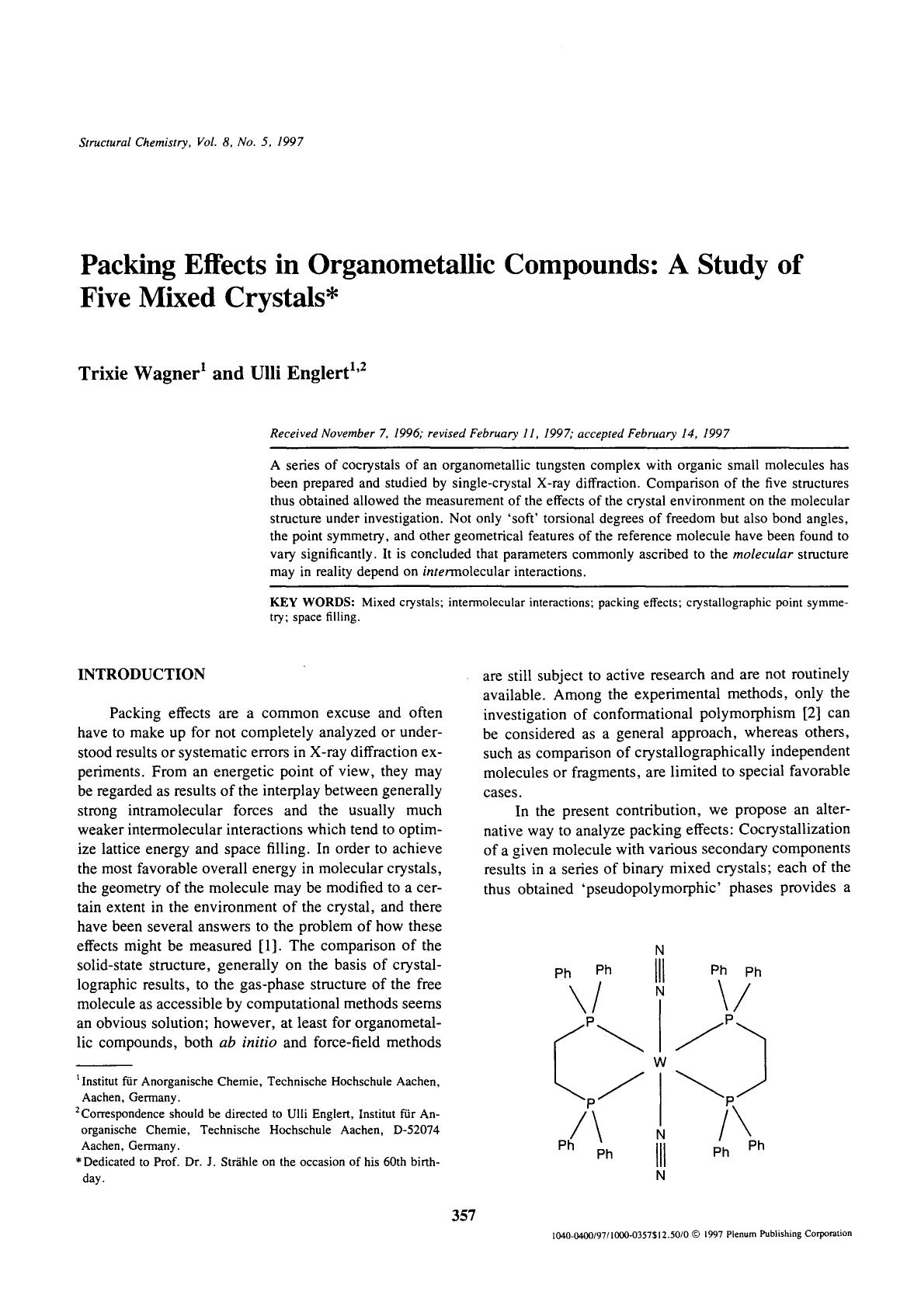 Packing effects in organometallic compounds: A study of five mixed crystals by Unknown