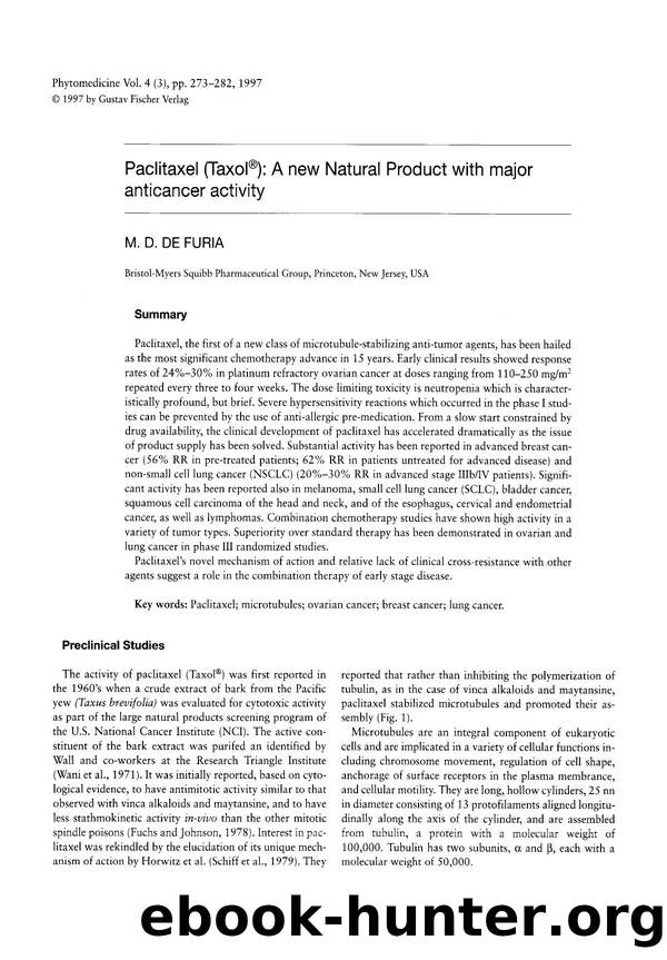 Paclitaxel (TaxolÂ®): A new natural product with major anticancer activity by M.D. De Furia