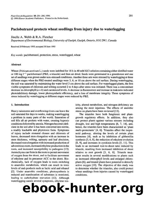 Paclobutrazol protects wheat seedlings from injury due to waterlogging by Unknown