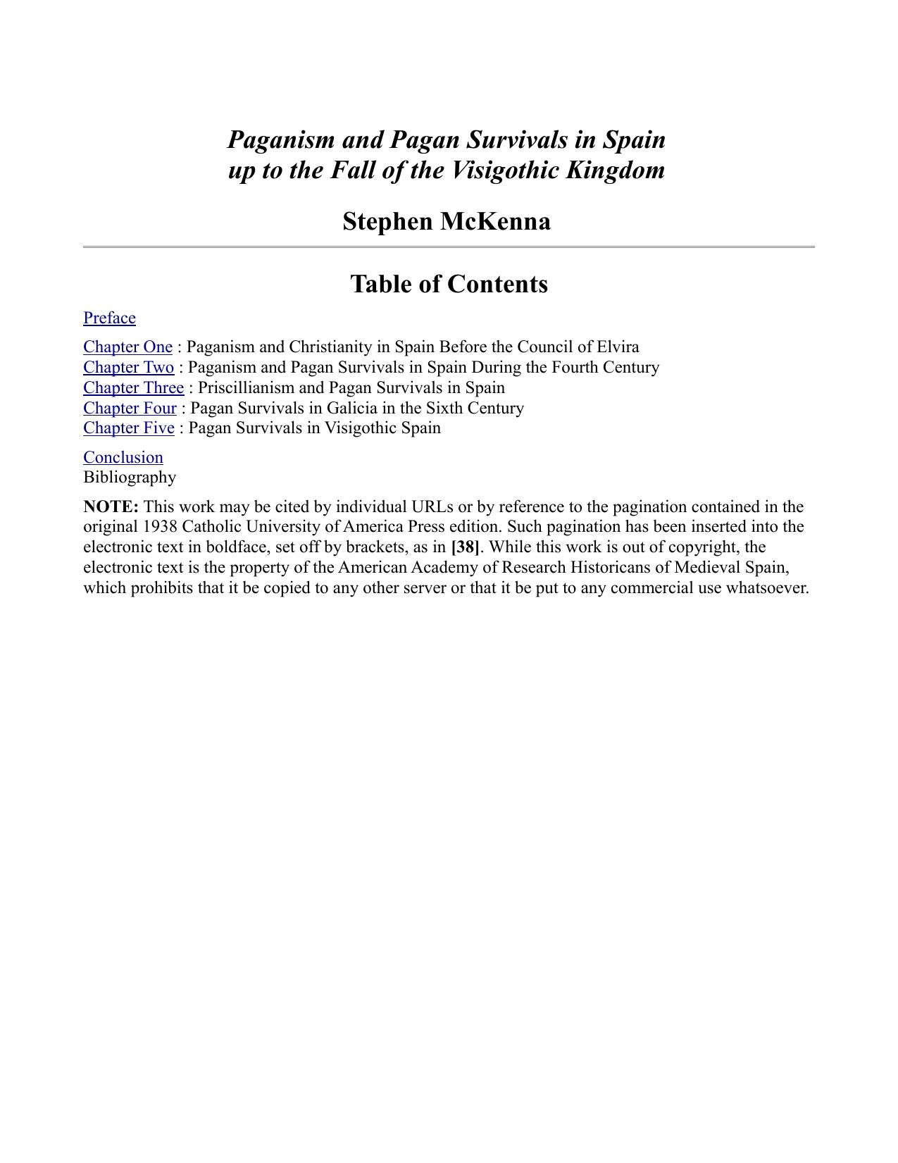 Paganism and Pagan Survivals in Spain: Up to the Fall of the Visigothic Kingdom by Stephen McKenna