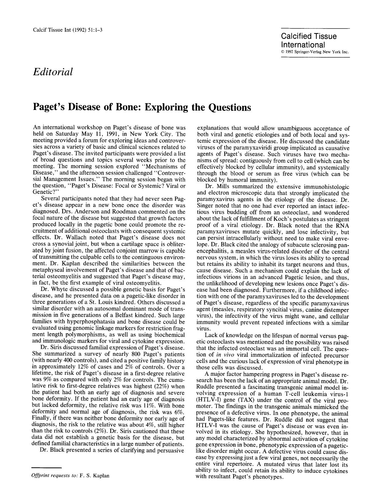 Paget's disease of bone: Exploring the questions by Unknown