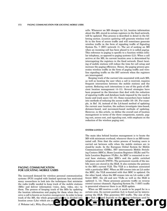 Paging Communication for Locating Mobile Users". In: Wiley Encyclopedia of Electrical and Electronics Engineering by Unknown