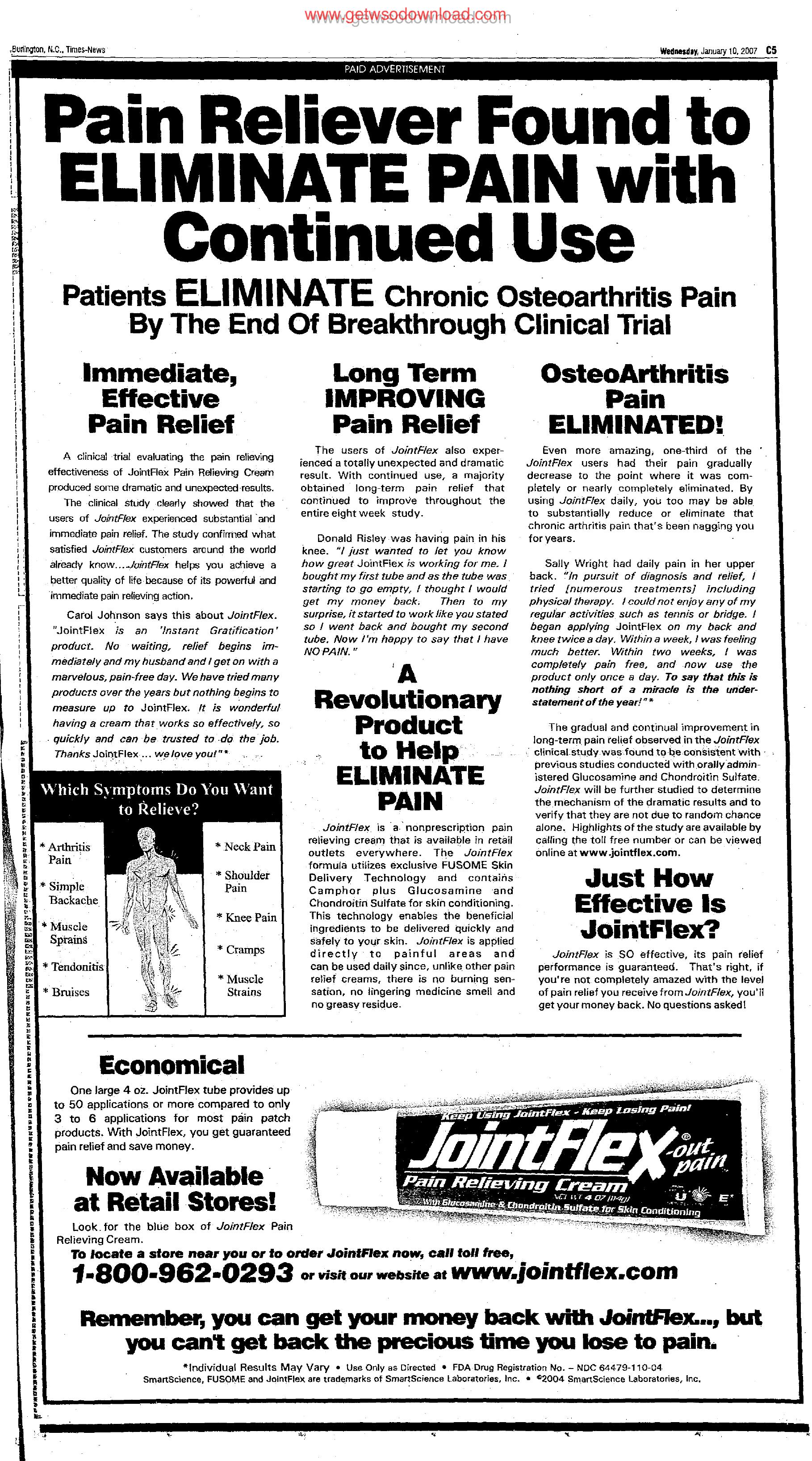 Pain Reliever Found to ELIMINATE PAIN with Continued Use by Copyright 2007 Heritage Microfilm Inc. & Newspaperarchive.com