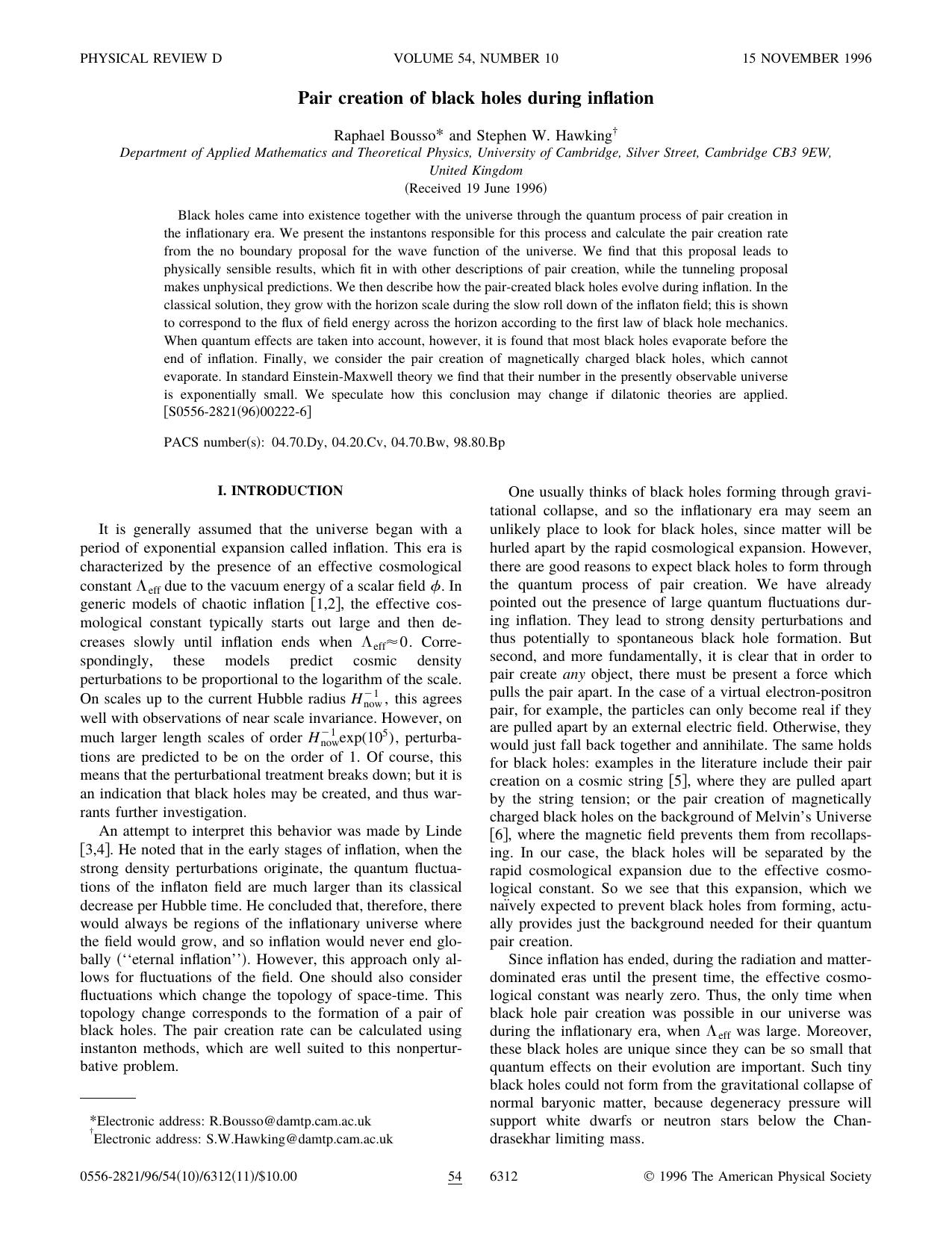 Pair creation of black holes during inflation (1996) by Unknown