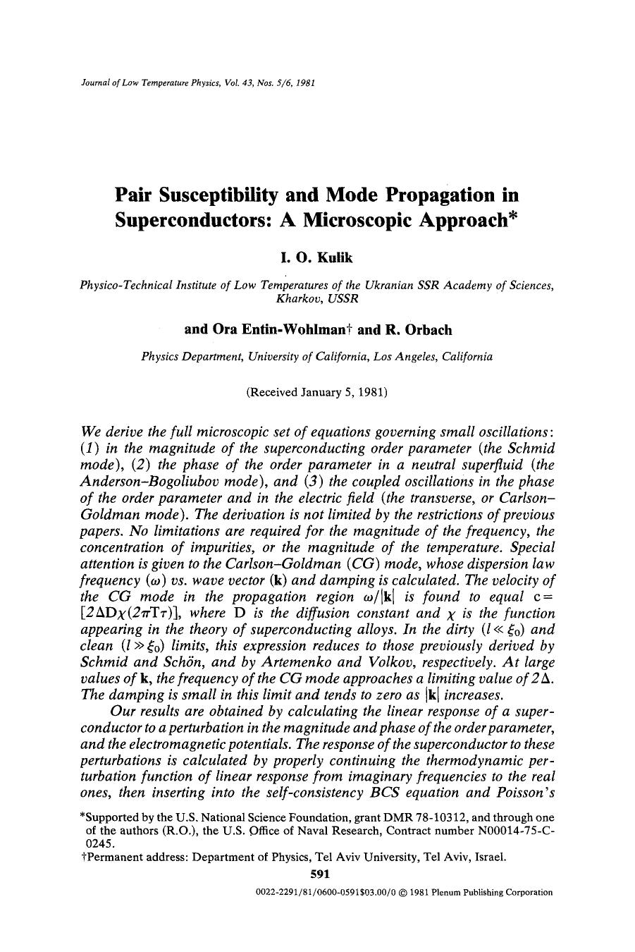 Pair susceptibility and mode propagation in superconductors: A microscopic approach by Unknown