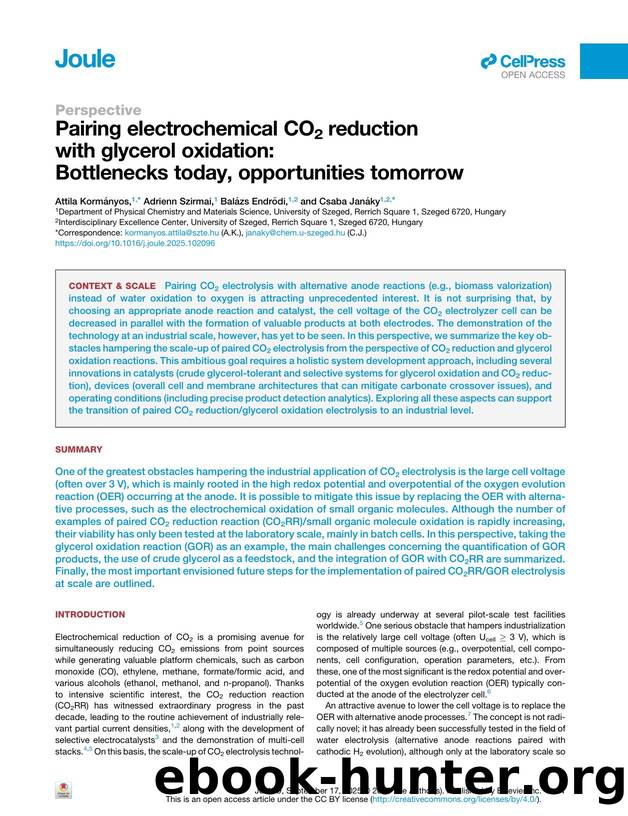 Pairing electrochemical CO2 reduction with glycerol oxidation: Bottlenecks today, opportunities tomorrow by Attila Kormányos