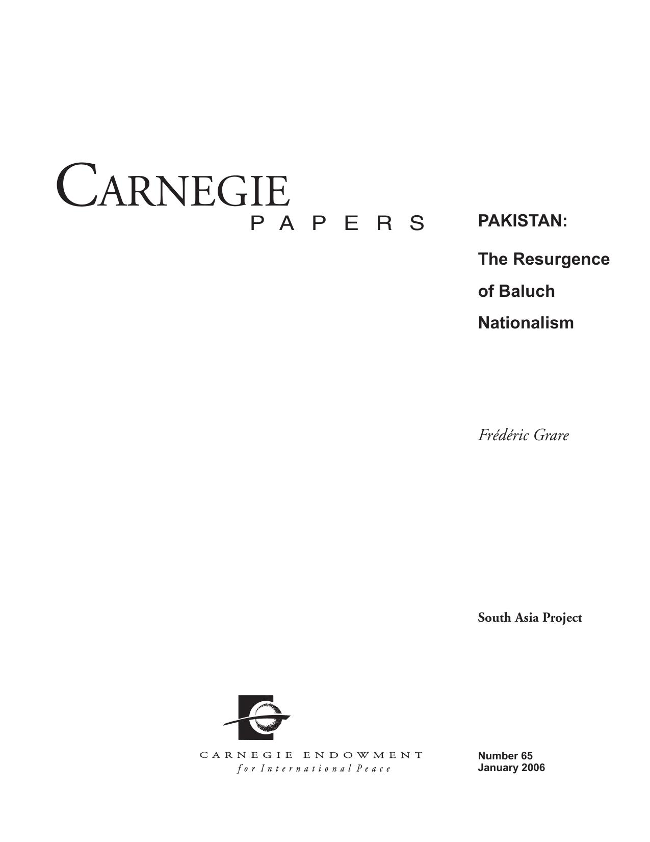 Pakistan: The Resurgence of Baluch Nationalism by Frédéric Grare