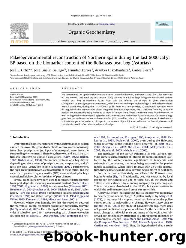 Palaeoenvironmental reconstruction of Northern Spain during the last 8000calyr BP based on the biomarker content of the RoÃ±anzas peat bog (Asturias) by José E. Ortiz; José Luis R. Gallego; Trinidad Torres; Arantxa Díaz-Bautista; Carlos Sierra