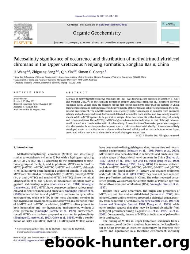 Paleosalinity significance of occurrence and distribution of methyltrimethyltridecyl chromans in the Upper Cretaceous Nenjiang Formation, Songliao Basin, China by Li Wang & Zhiguang Song & Qin Yin & Simon C. George