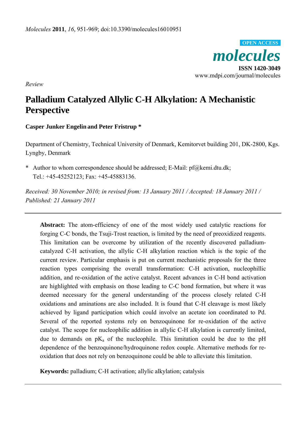 Palladium Catalyzed Allylic C-H Alkylation: A Mechanistic Perspective by Casper Junker Engelin & Peter Fristrup