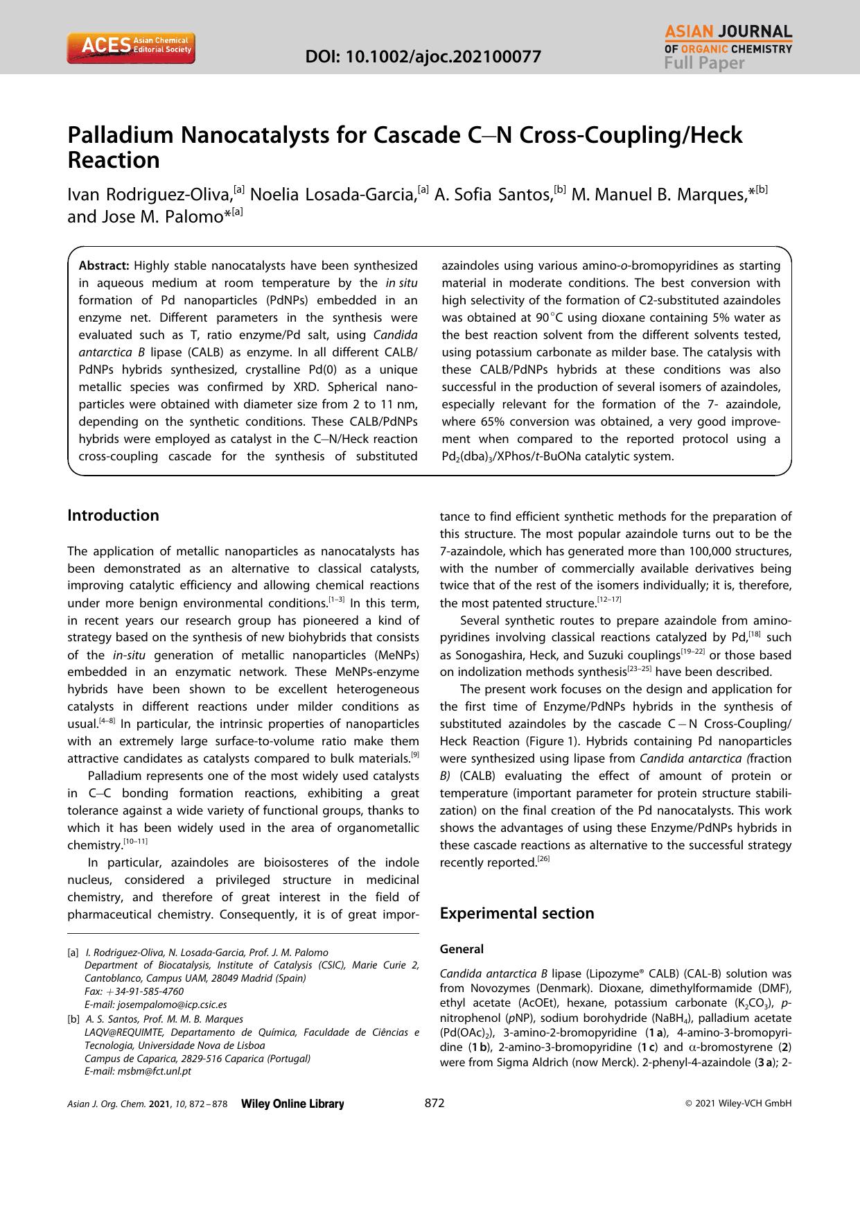 Palladium Nanocatalysts for Cascade CâN CrossâCouplingHeck Reaction by Unknown