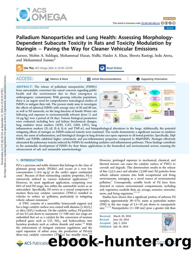 Palladium Nanoparticles and Lung Health: Assessing Morphology-Dependent Subacute Toxicity in Rats and Toxicity Modulation by Naringin â Paving the Way for Cleaner Vehicular Emissions by Mobin A. Siddiqui Mohammad Hasan Haider A. Khan Shweta Rastogi Indu Arora & Mohammed Samim