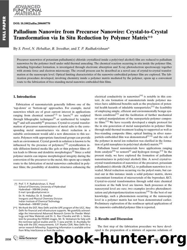 Palladium Nanowire from Precursor Nanowire: Crystal-to-Crystal Transformation via In[thinsp]Situ Reduction by Polymer Matrix by Unknown