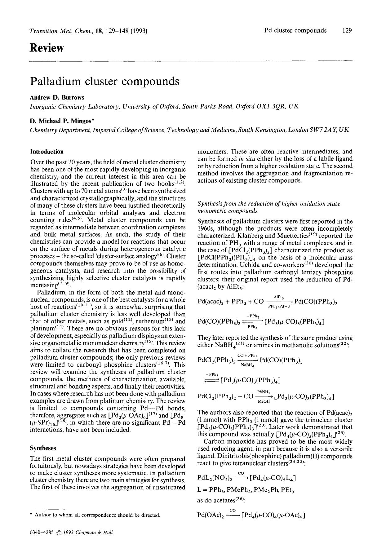 Palladium cluster compounds by Unknown