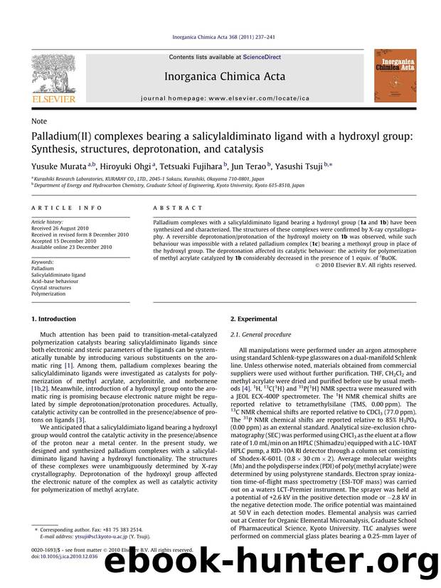 Palladium(II) complexes bearing a salicylaldiminato ligand with a hydroxyl group: Synthesis, structures, deprotonation, and catalysis by Yusuke Murata & Hiroyuki Ohgi & Tetsuaki Fujihara & Jun Terao & Yasushi Tsuji