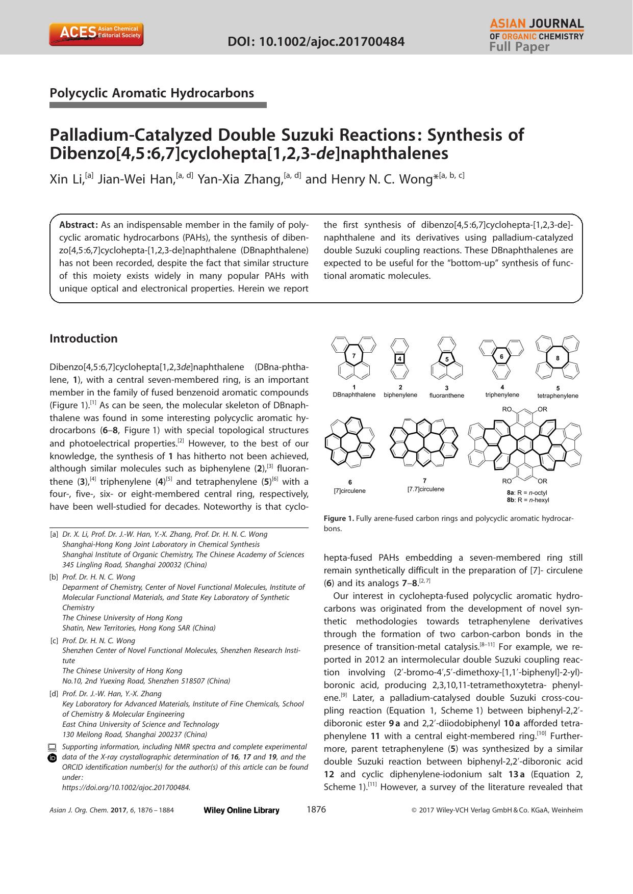 PalladiumâCatalyzed Double Suzuki Reactions: Synthesis of Dibenzo[4,5:6,7]cyclohepta[1,2,3âde]naphthalenes by Unknown