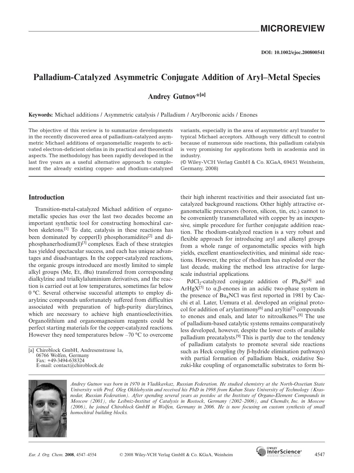Palladium-Catalyzed Asymmetric Conjugate Addition of Aryl-Metal Species by Unknown