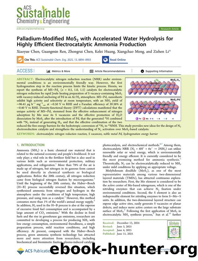 Palladium-Modified MoS2 with Accelerated Water Hydrolysis for Highly Efficient Electrocatalytic Ammonia Production by Xiaoyue Chen Guangmin Ren Zhongrui Chen Kelei Huang Xiangchao Meng and Zizhen Li