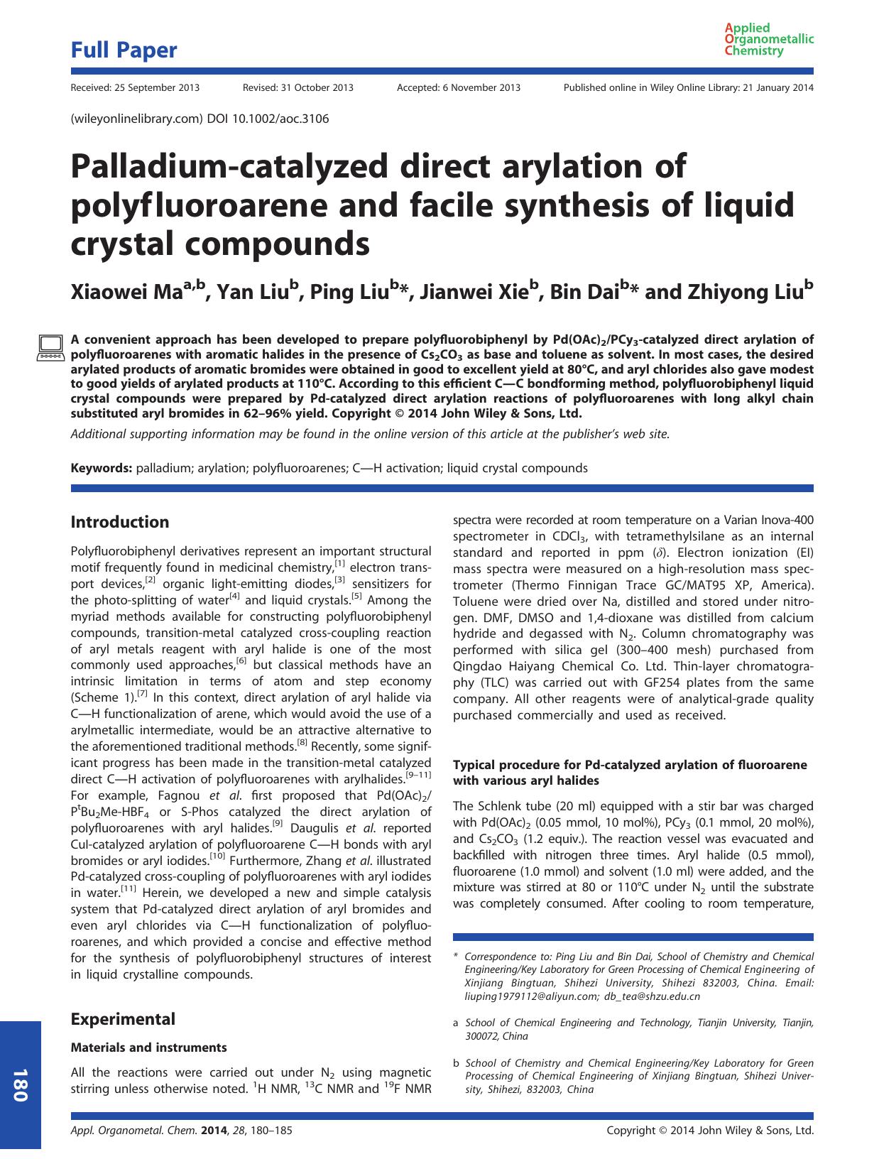 Palladium-catalyzed direct arylation of polyfluoroarene and facile synthesis of liquid crystal compounds by Unknown