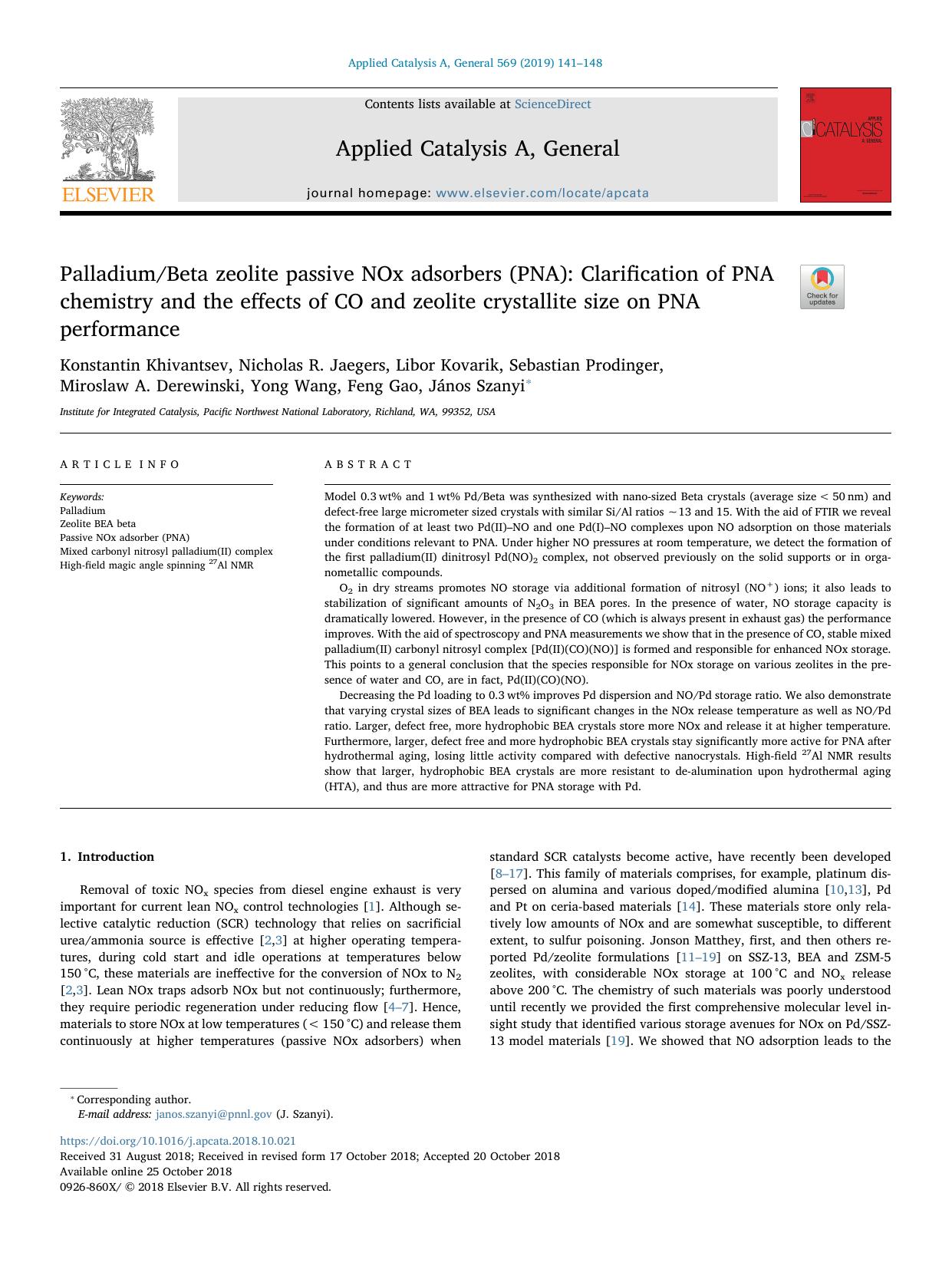 PalladiumBeta zeolite passive NOx adsorbers (PNA)_ Clarification of PNA chemistry and the effects of CO and zeolite crystallite size on PNA performance by unknow