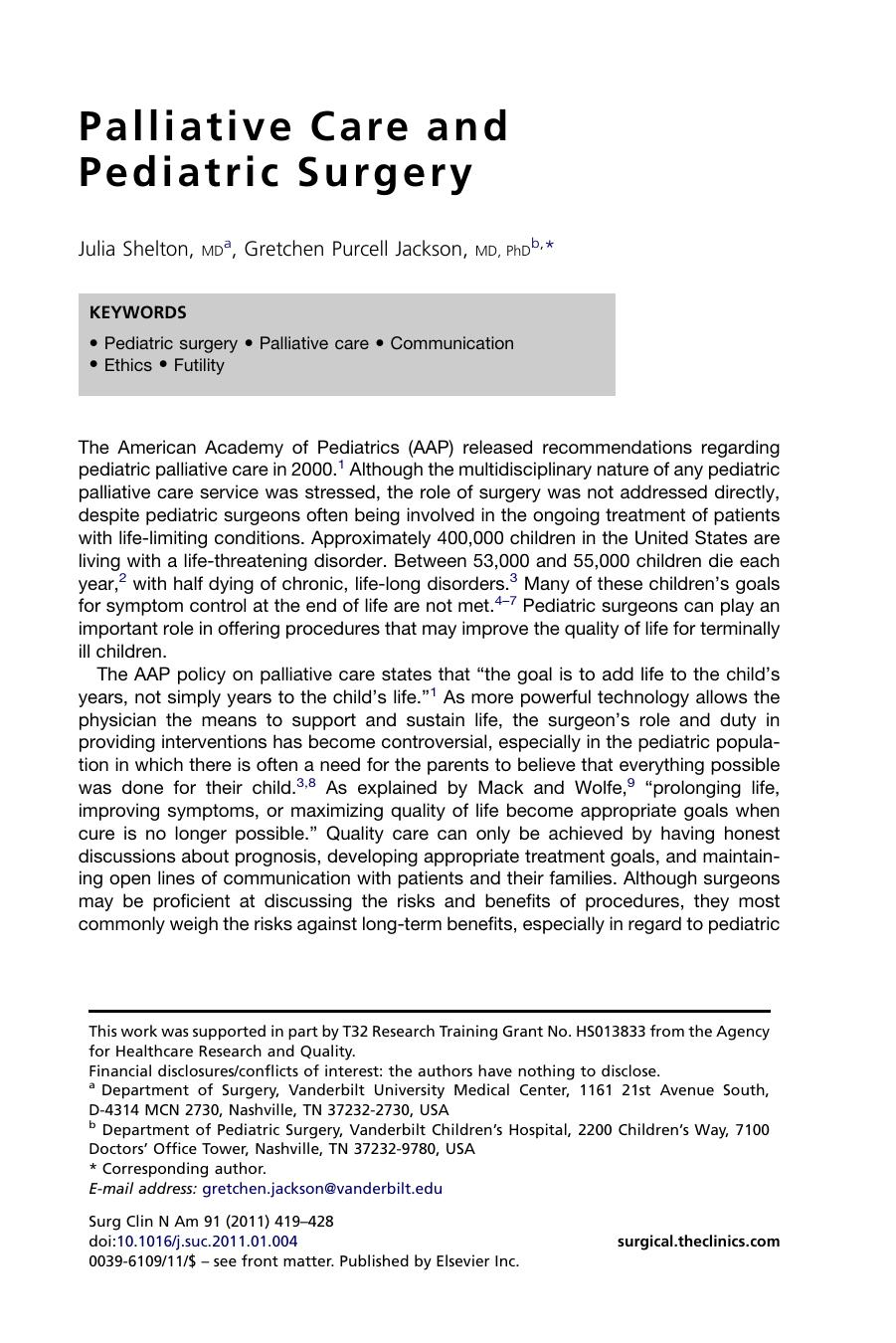 Palliative Care and Pediatric Surgery by Julia Shelton MD & Gretchen Purcell Jackson MD PhD