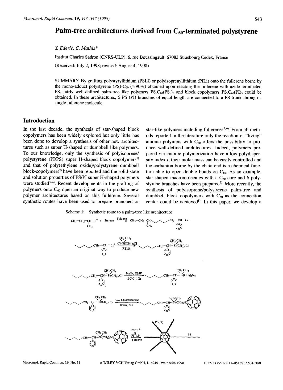 Palm-tree architectures derived from C60-terminated polystyrene by Unknown