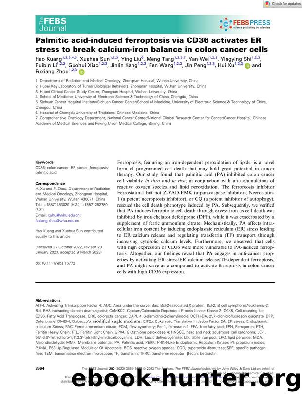 Palmitic acidâinduced ferroptosis via CD36 activates ER stress to break calciumâiron balance in colon cancer cells by Unknown