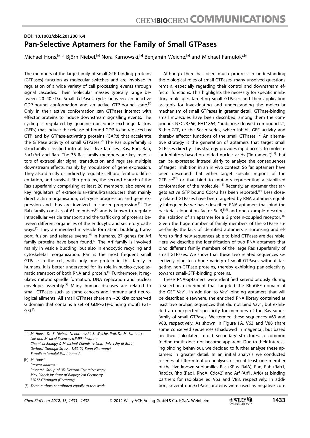 PanSelective Aptamers for the Family of Small GTPases by Unknown