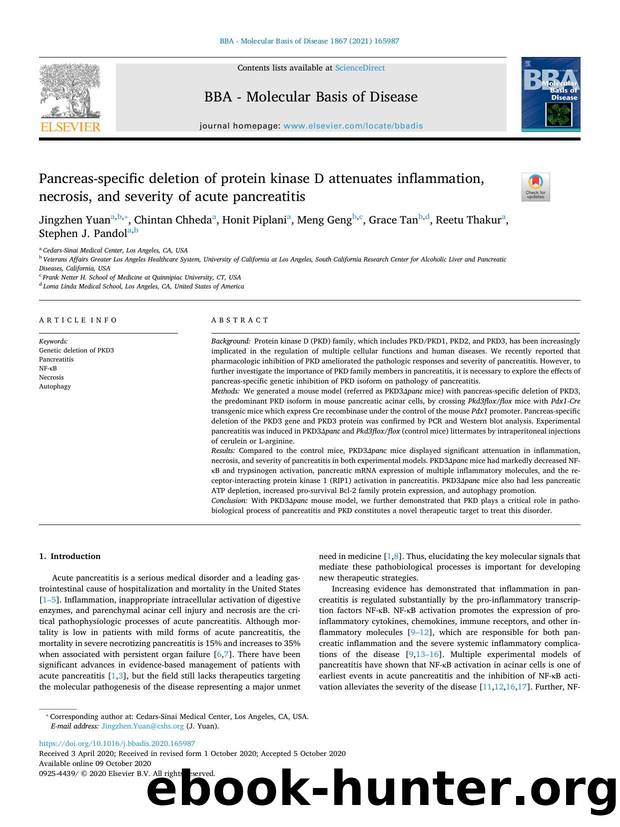 Pancreas-specific deletion of protein kinase D attenuates inflammation, necrosis, and severity of acute pancreatitis by unknow