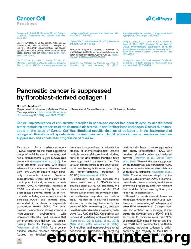 Pancreatic cancer is suppressed by fibroblast-derived collagen I by Chris D. Madsen