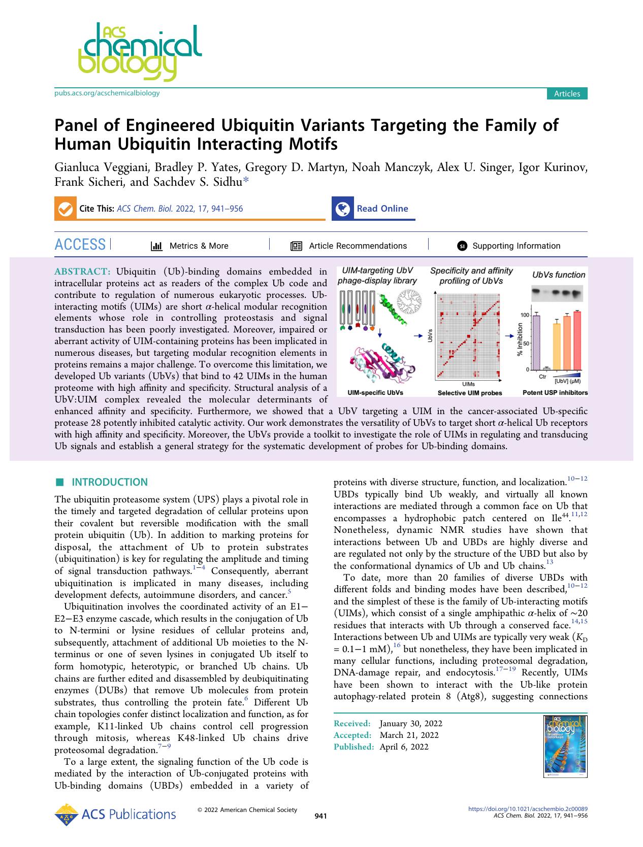 Panel of Engineered Ubiquitin Variants Targeting the Family of Human Ubiquitin Interacting Motifs by unknow