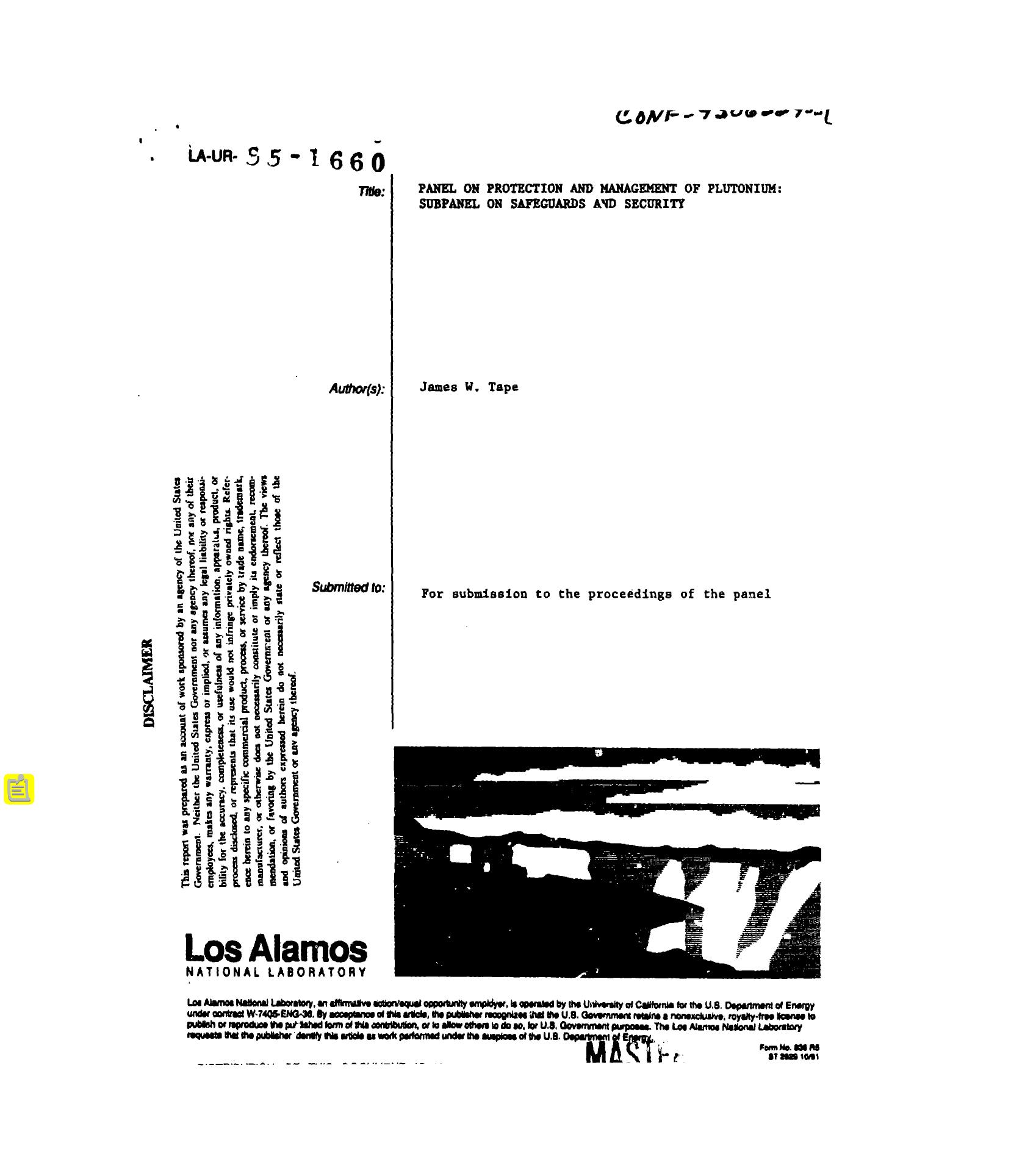 Panel on protection and management of plutonium : subpanel on safeguards and security None by LANL Research Library LWW Project