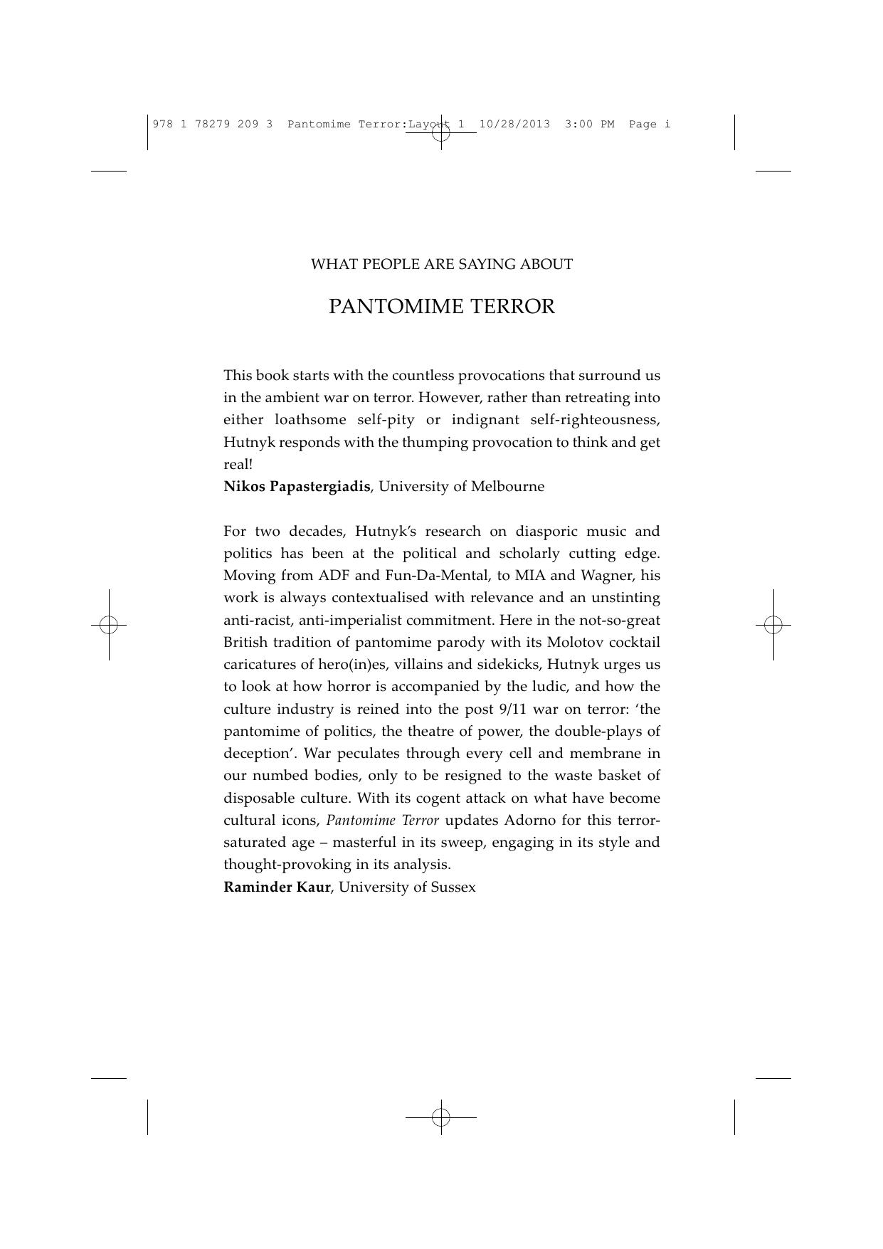 Pantomime Terror: Music and Politics by John Hutnyk